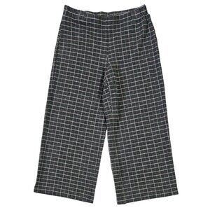 J. Jill Charcoal Gray Windowpane Plaid Full Wide Leg Pull On Cropped Ponte Pant